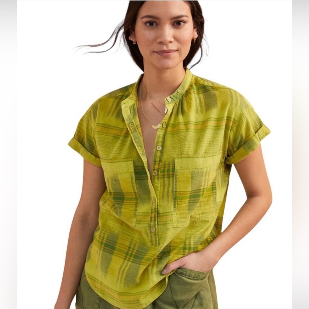 Anthropology Pilcro Hannah Surf Blouse Green Motif Size Small